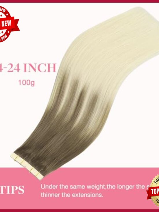 24 Inch Tape In Hair Extensions, Remy Human Hair, 40 Pieces, Skin Weft main image 5